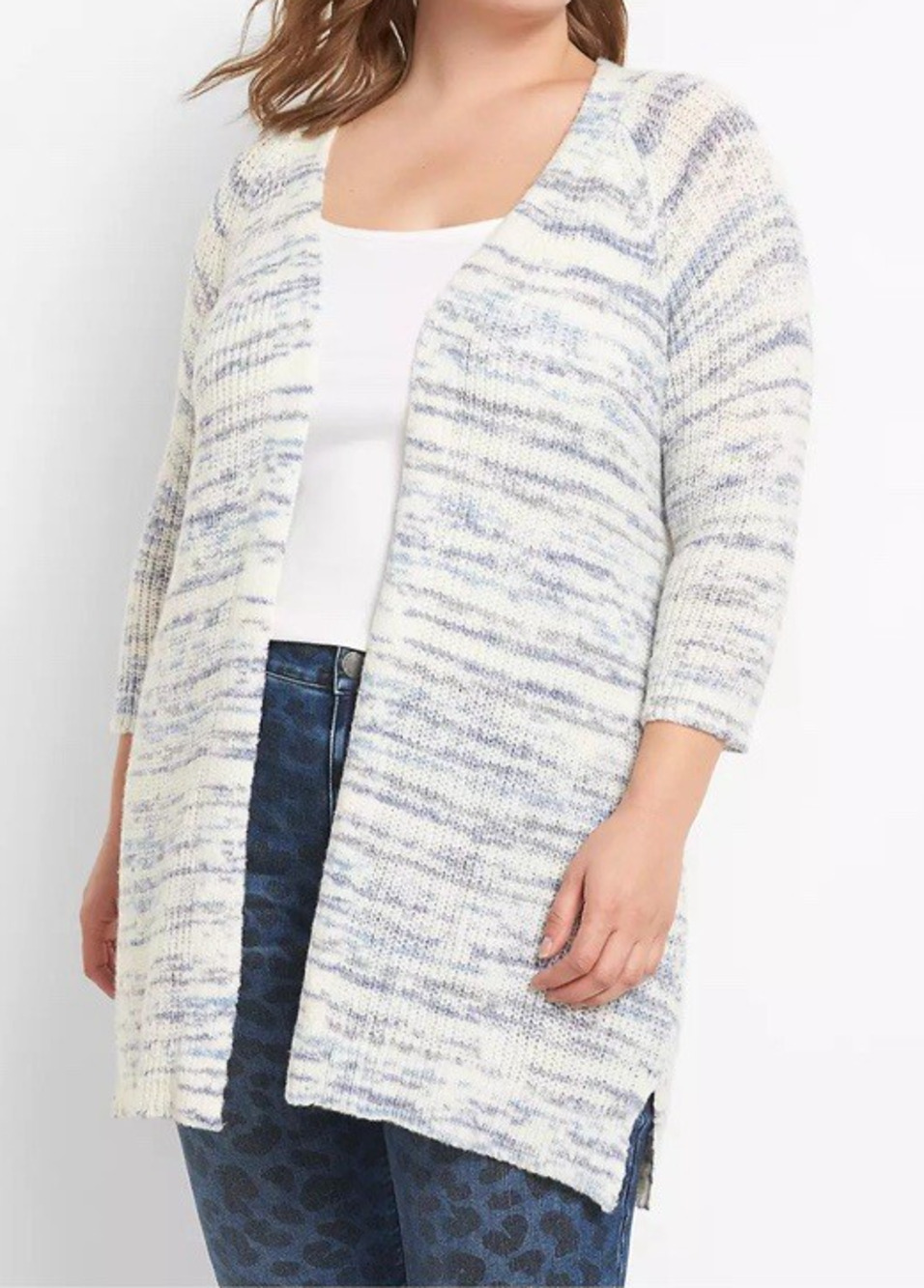 NWT Lane Bryant Open-Front Spacedye Knit Cardigan Country Blue Size 22/24
